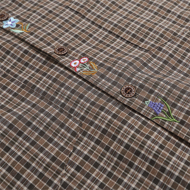 Denim Collar Plaid Short-Sleeve Shirt