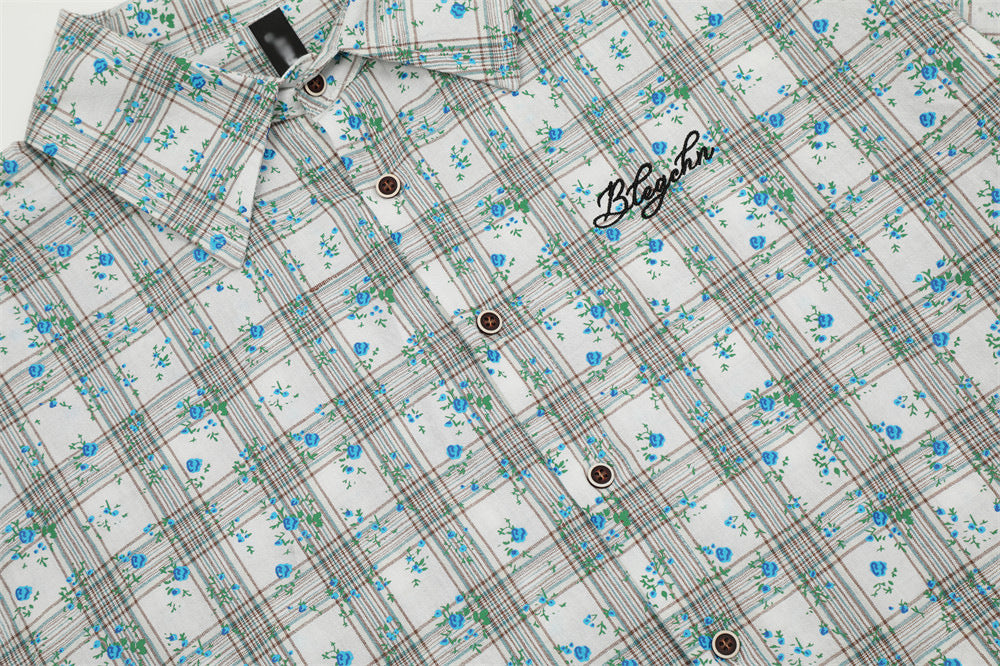 Floral Plaid Long-Sleeve Button Shirt