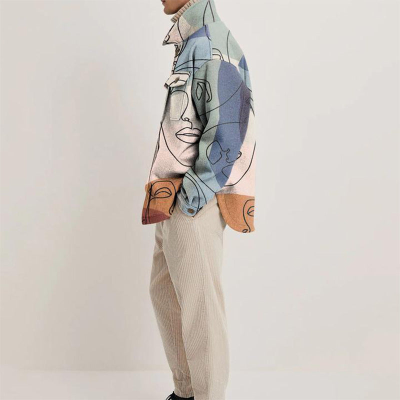 Abstract Line-Art Jacquard Shacket