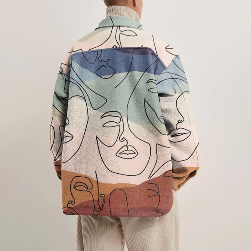 Abstract Line-Art Jacquard Shacket