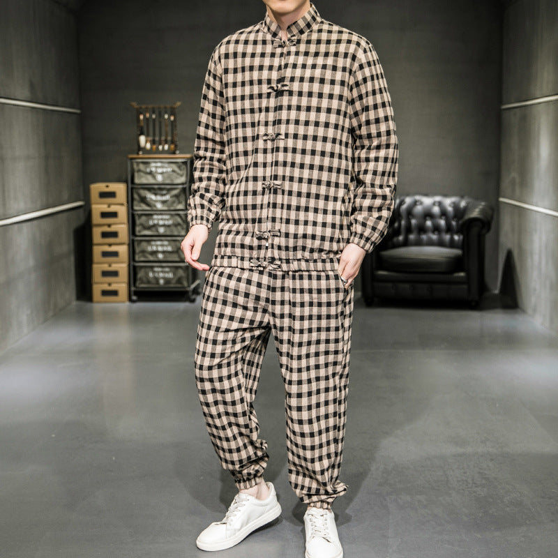 Hanfu-Inspired Gingham Set (Jacket + Pants)