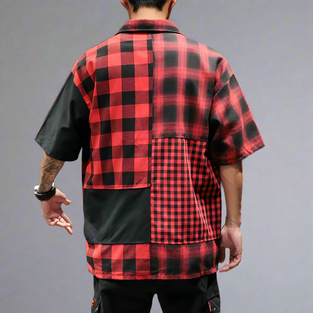 Plaid Shirt Loose Contrast Color Asymmetric Shirt - RUN THE STREETS COLLABORATIVE