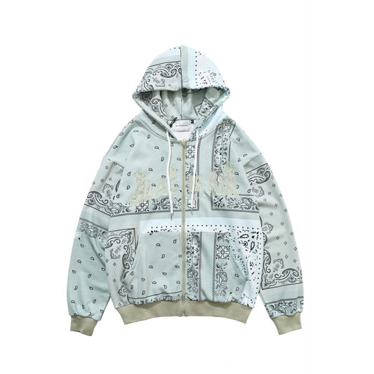 Bandana Patchwork Zip Hoodie