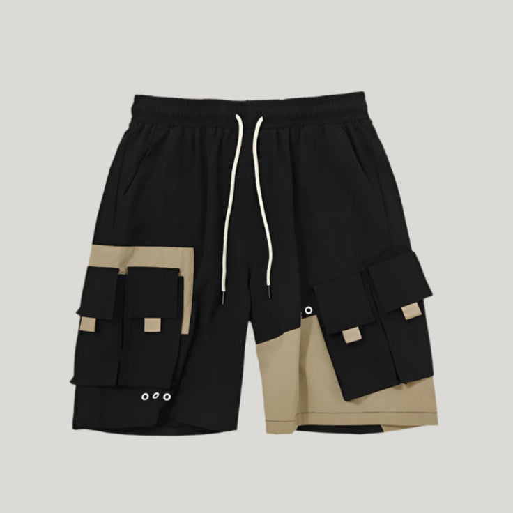 Camel Black Contrast Cargo Shorts - RUN THE STREETS COLLABORATIVE
