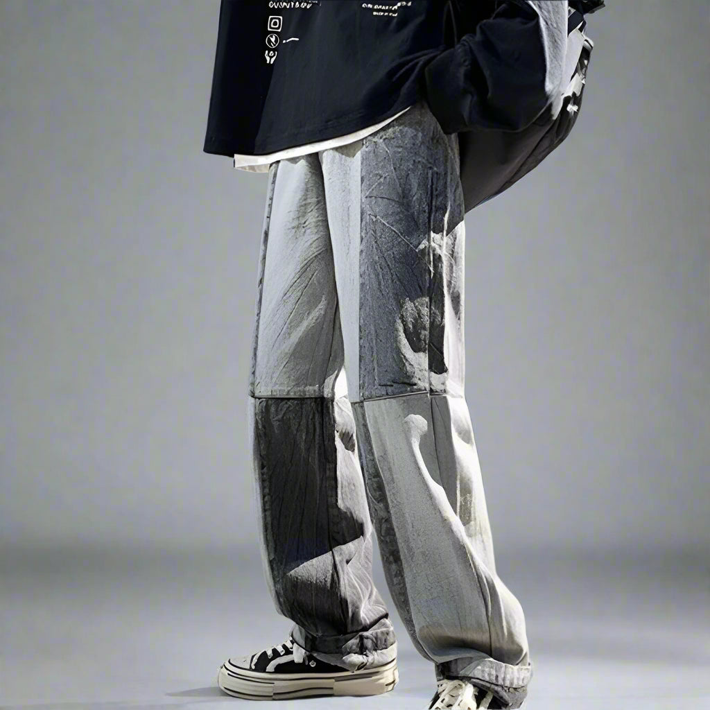 Patchwork Stitching Wide-Leg Jeans - RUN THE STREETS COLLABORATIVE