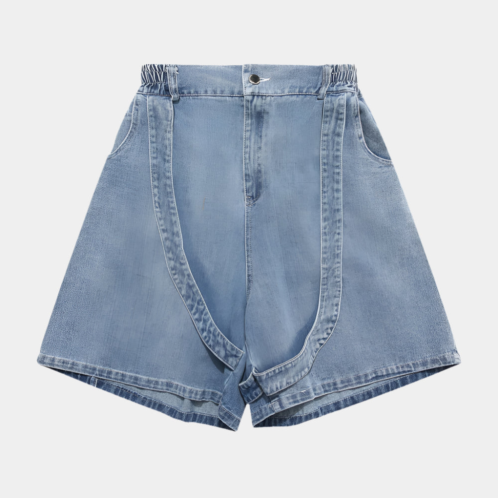 Button-Detail Stretch Denim Shorts - RUN THE STREETS COLLABORATIVE