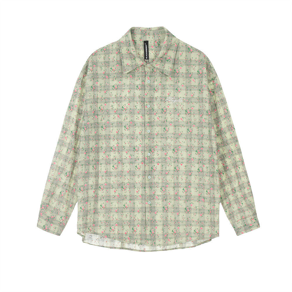 Floral Plaid Long-Sleeve Button Shirt