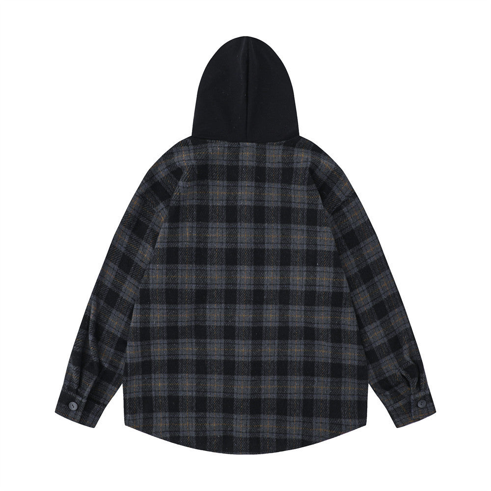 Hooded Plaid Button Shirt