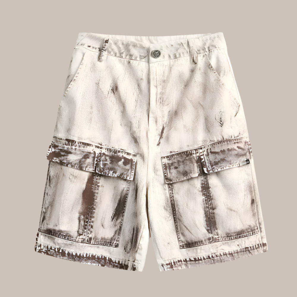 Distressed Dirty Denim Cargo Pocket Shorts - RUN THE STREETS COLLABORATIVE