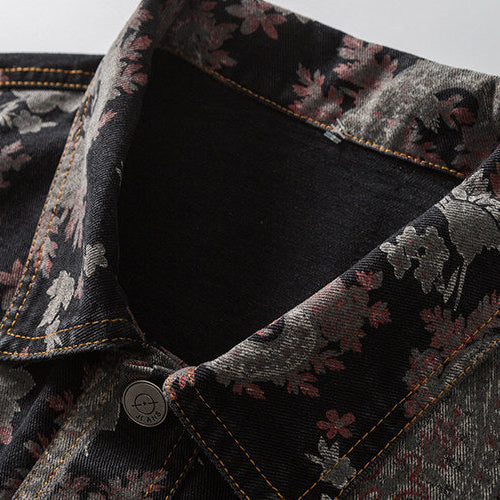 Floral Jacquard Denim Trucker Jacket