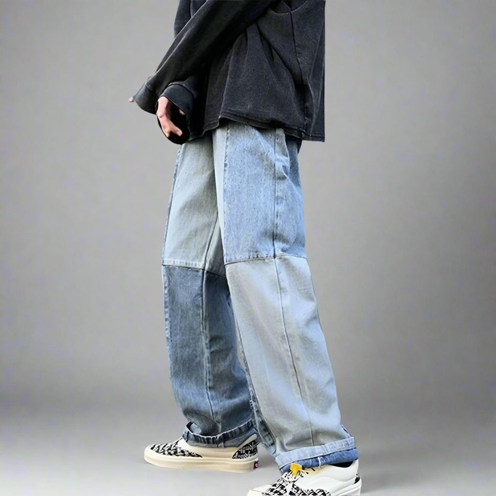 Patchwork Stitching Wide-Leg Jeans - RUN THE STREETS COLLABORATIVE