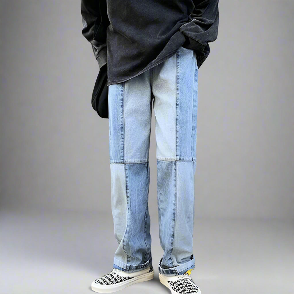 Patchwork Stitching Wide-Leg Jeans - RUN THE STREETS COLLABORATIVE