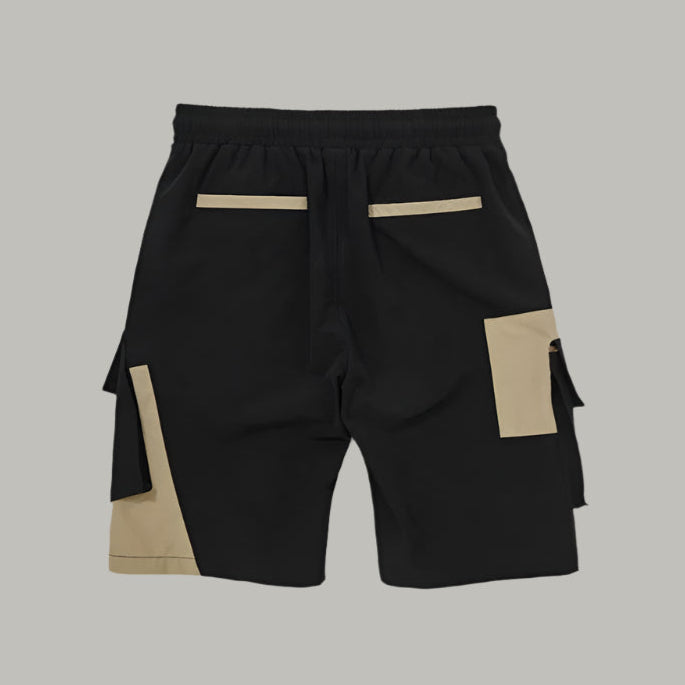 Camel Black Contrast Cargo Shorts - RUN THE STREETS COLLABORATIVE