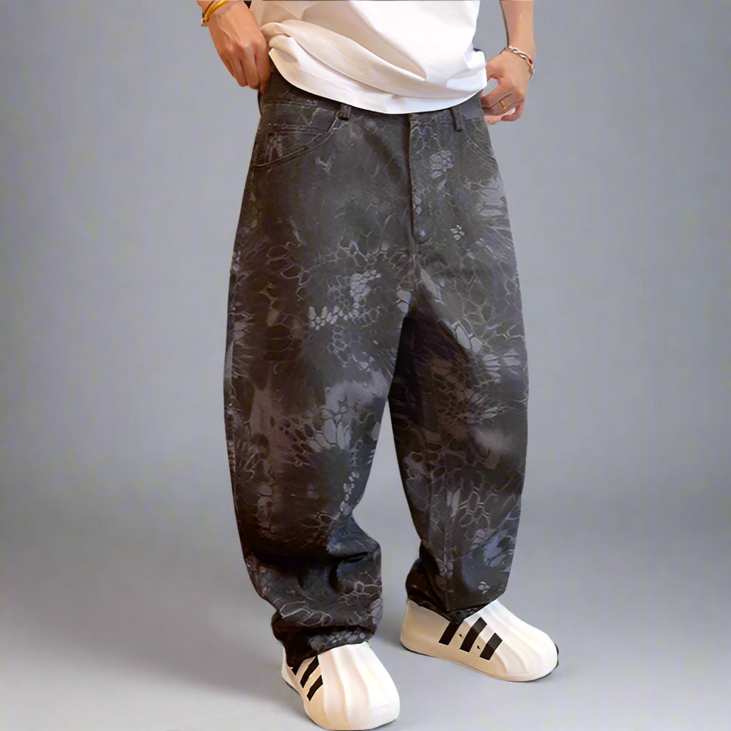 Reptile Camo Low-Waist Balloon Jeans