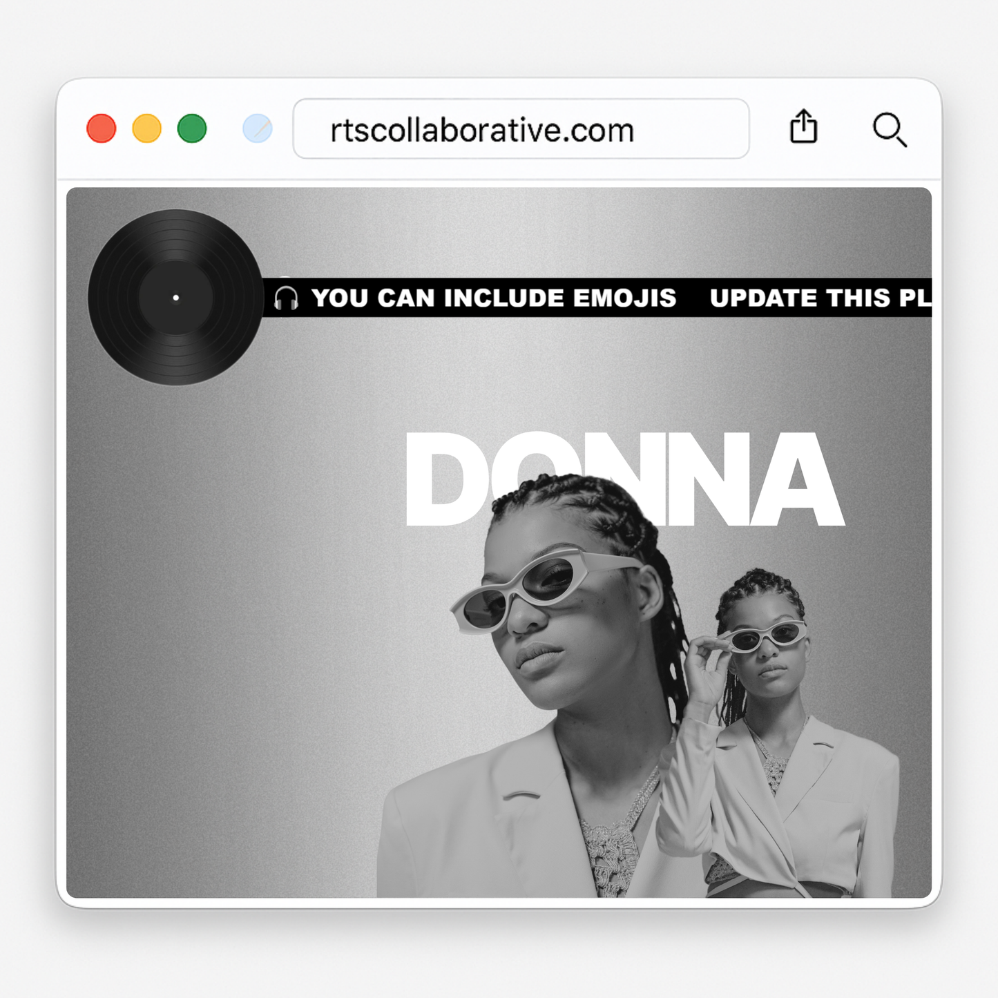 Black Spinning Disc Scrolling Text Banner