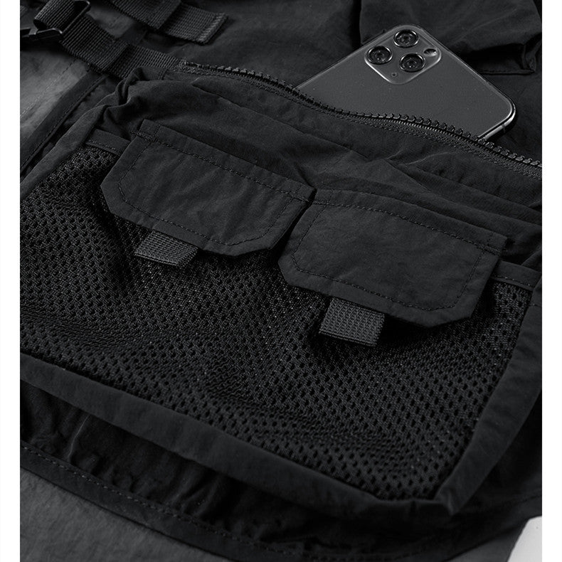 Multi-pocket Utility Vest Cargo Over Long Sleeve Shirt - RUN THE STREETS COLLABORATIVE