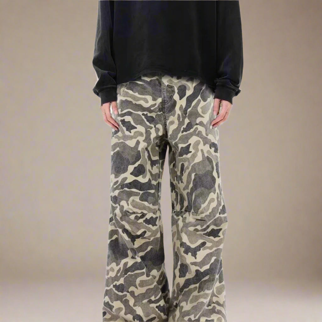 Beige Camo Wide-Leg Pants - RUN THE STREETS COLLABORATIVE