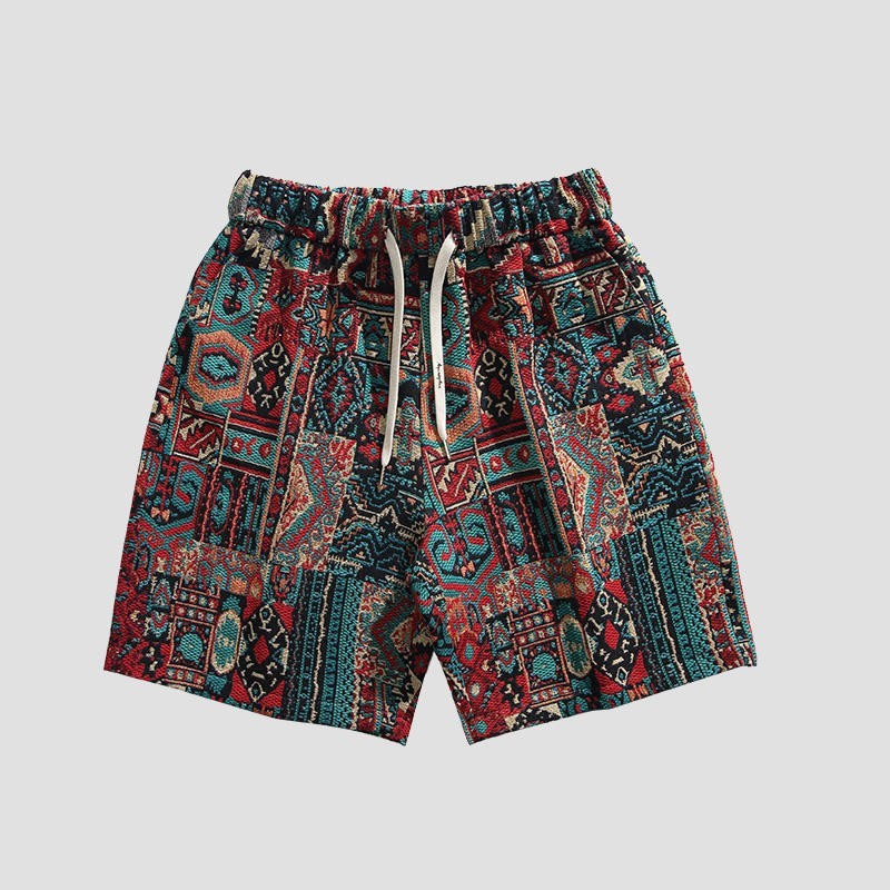 Pattaya Red Tribal Knit Shorts - RUN THE STREETS COLLABORATIVE