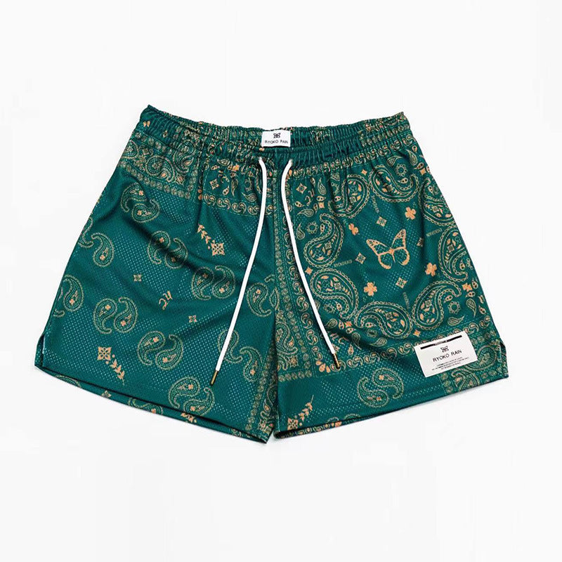 Brown Paisley Print Mesh Shorts - RUN THE STREETS COLLABORATIVE