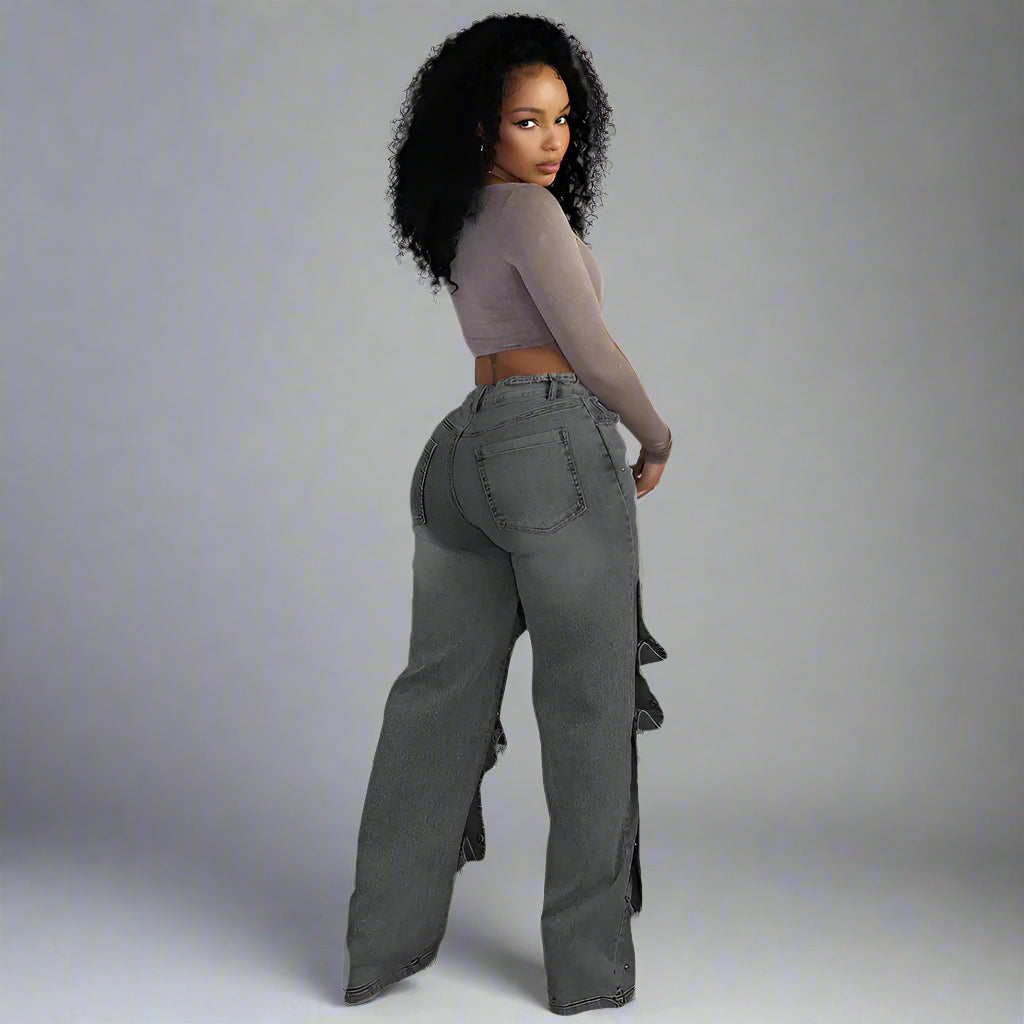 Button High Waist Straight Jeans - RUN THE STREETS COLLABORATIVE