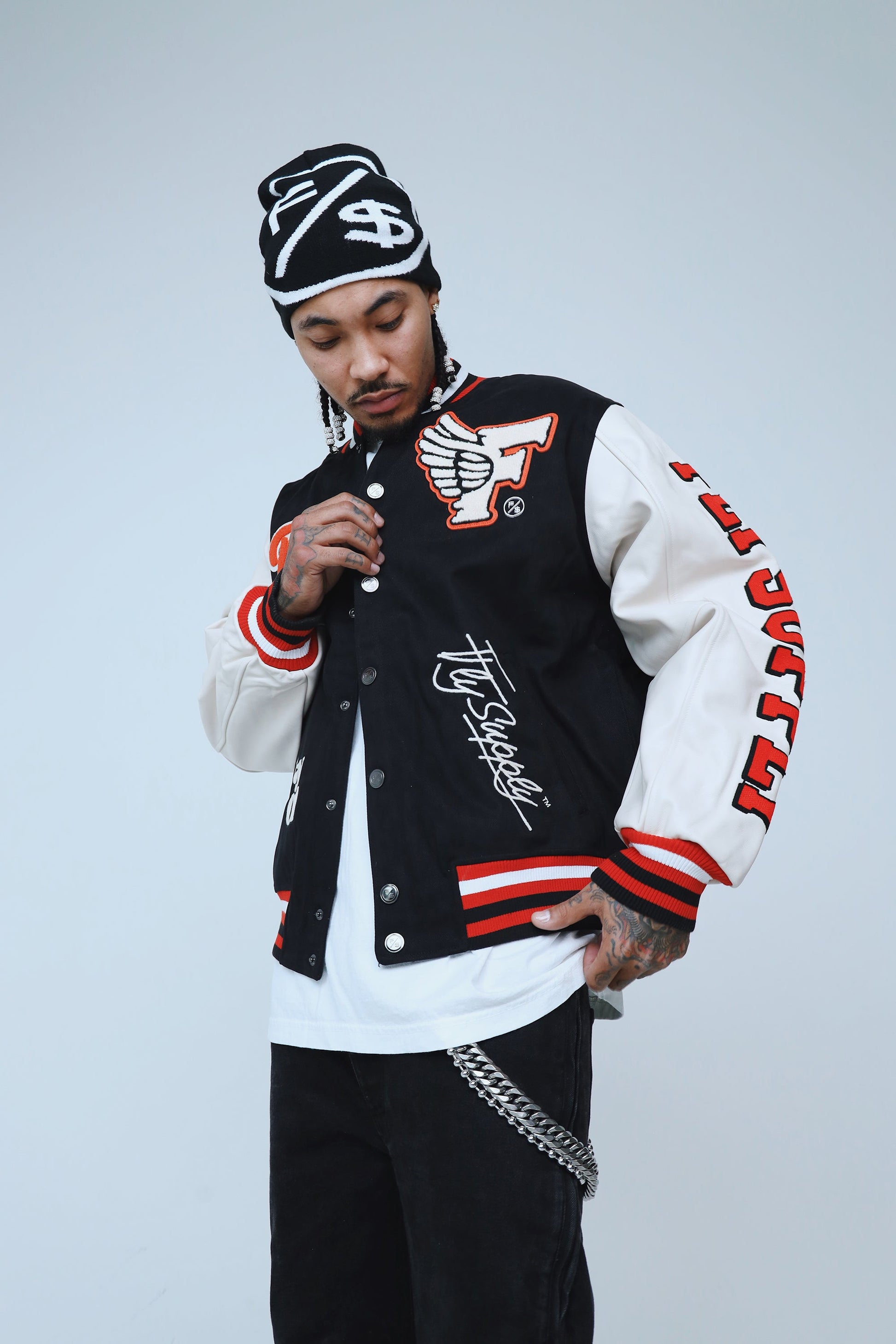Manifest Varsity Jacket (Black) - RUN THE STREETS COLLABORATIVE