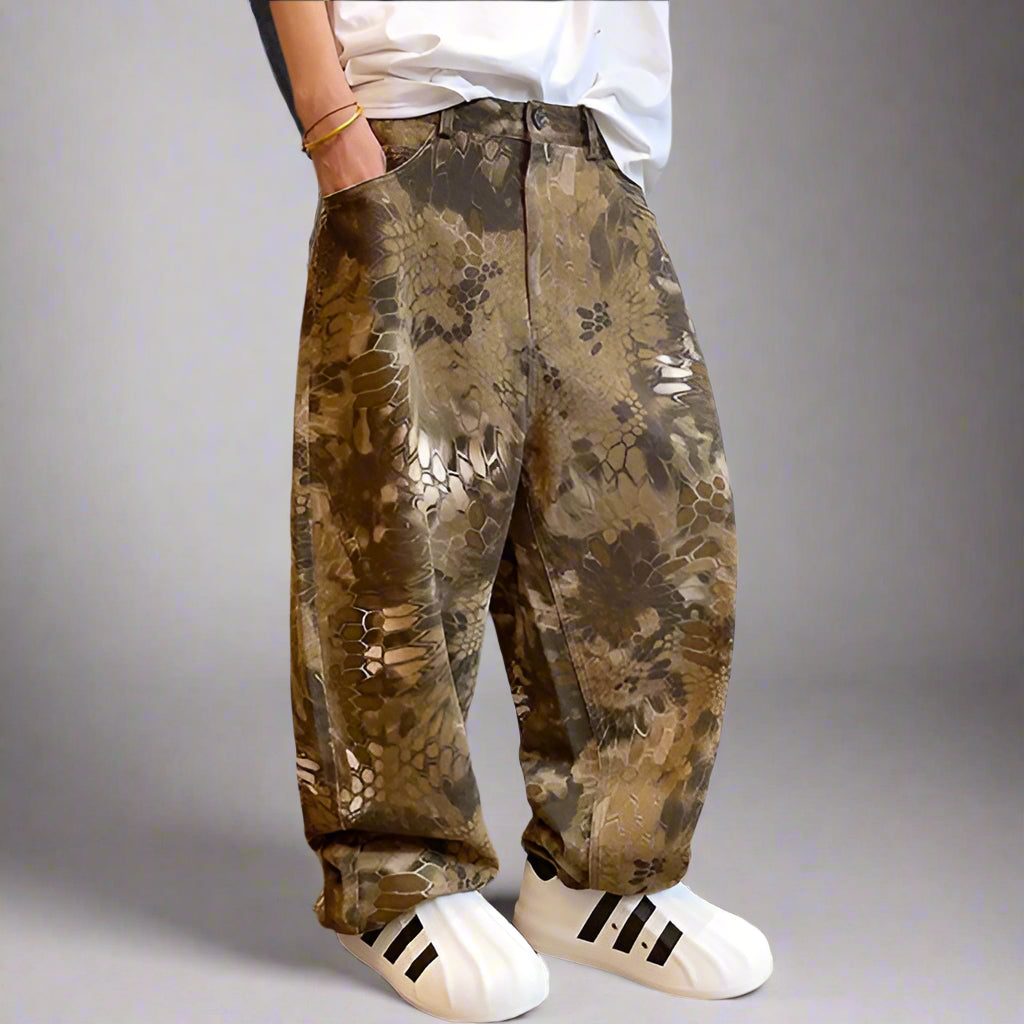Reptile Camo Low-Waist Balloon Jeans