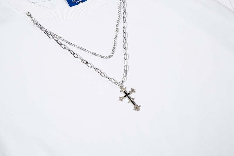 Distressed Hem Chain-Detail Long-Sleeve Tee