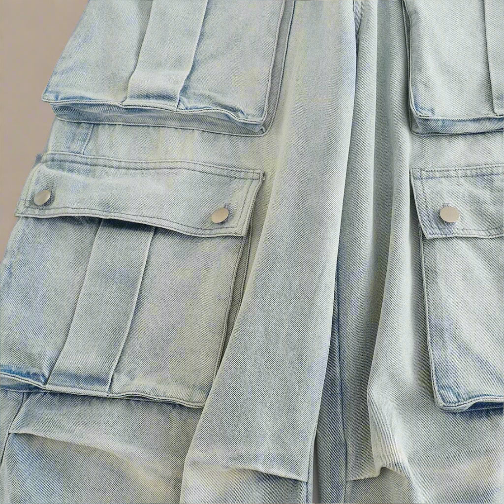 Oversized Cargo Pockets Retro Washed Workwear Jeans - RUN THE STREETS COLLABORATIVE