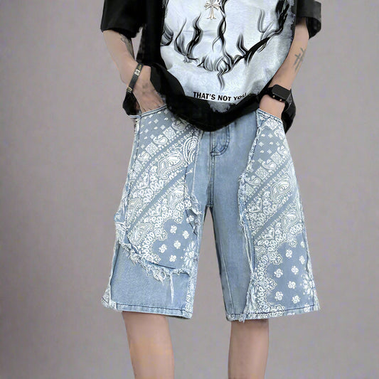 Patchwork Bandana Denim Shorts
