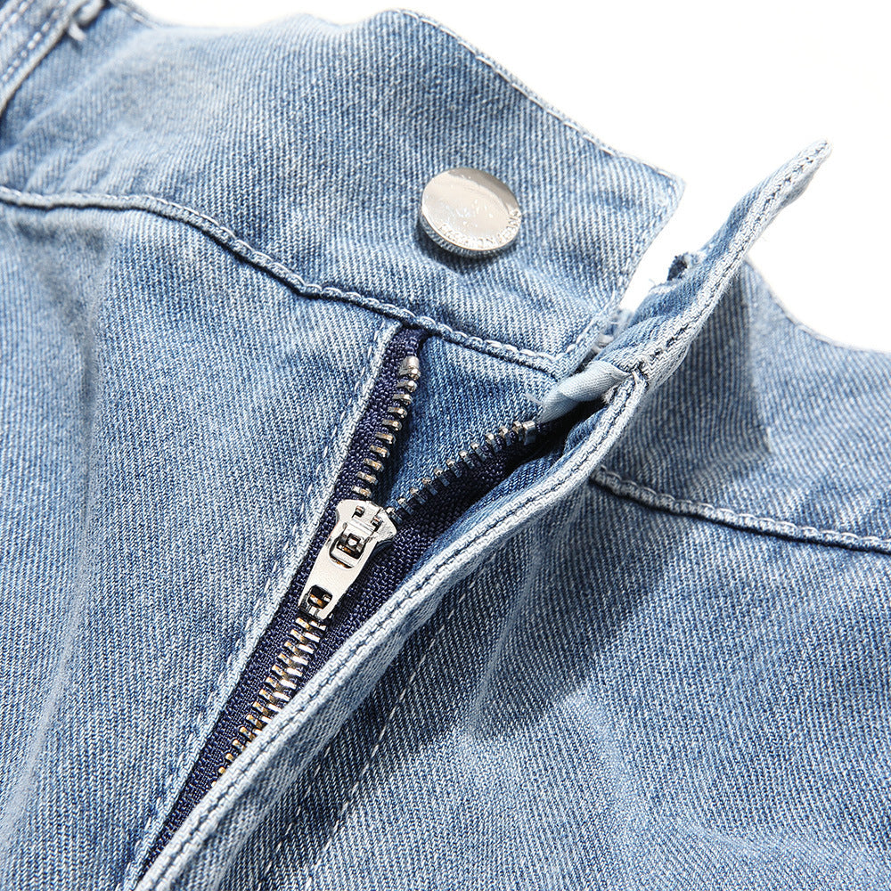 Button-Detail Stretch Denim Shorts - RUN THE STREETS COLLABORATIVE