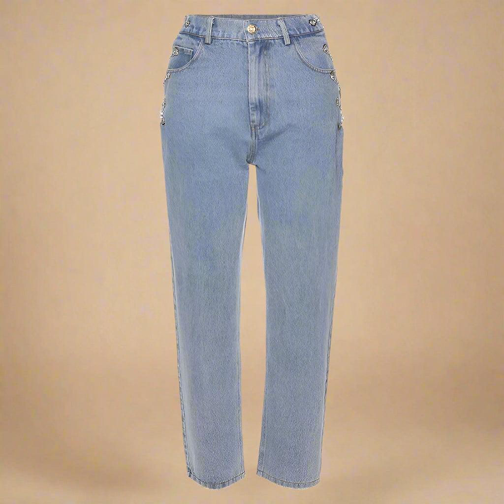 High-Rise Hip Chain Denim Jeans - RUN THE STREETS COLLABORATIVE