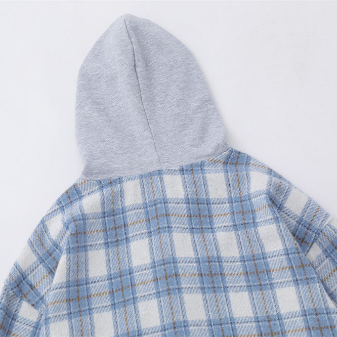 Hooded Plaid Button Shirt