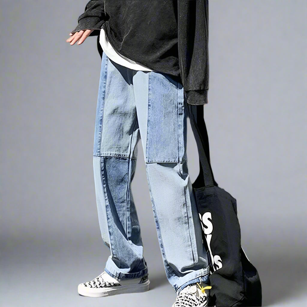 Patchwork Stitching Wide-Leg Jeans - RUN THE STREETS COLLABORATIVE