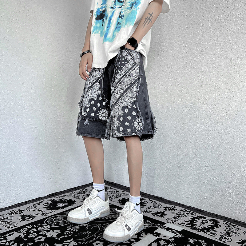 Patchwork Bandana Denim Shorts