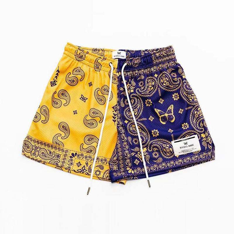 Brown Paisley Print Mesh Shorts - RUN THE STREETS COLLABORATIVE