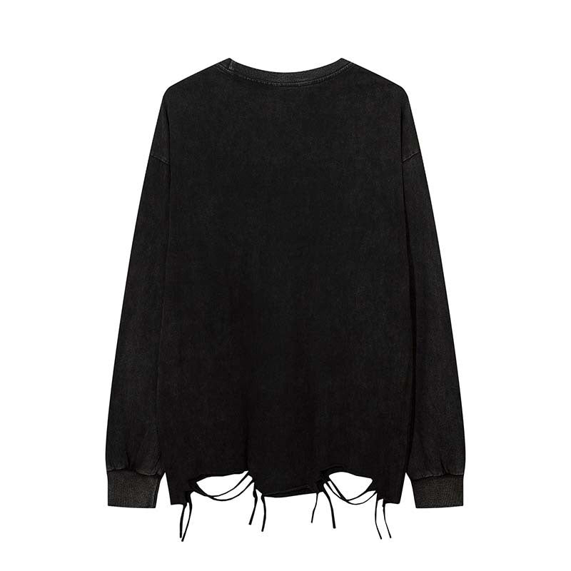 Distressed Hem Chain-Detail Long-Sleeve Tee