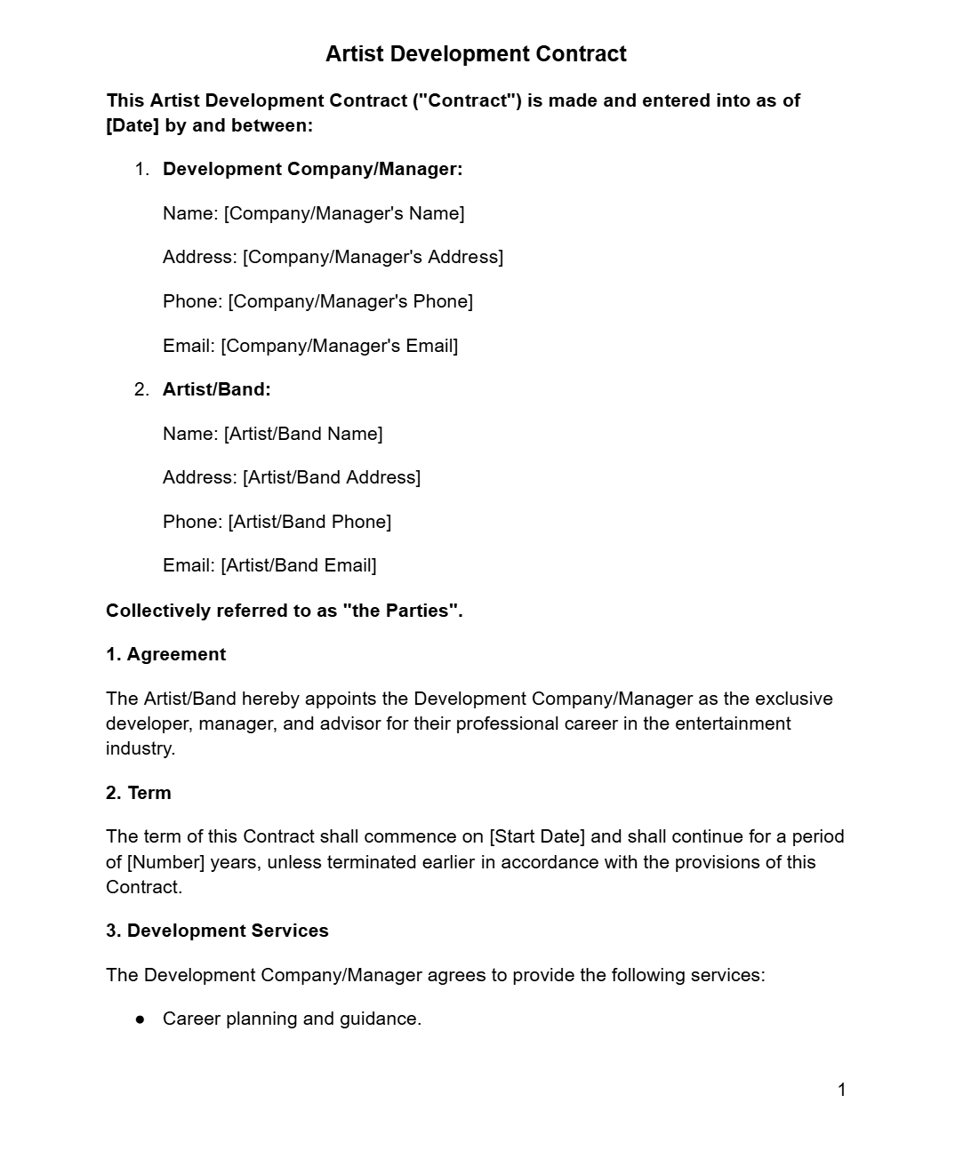 Artist Development Contract - RUN THE STREETS COLLABORATIVE