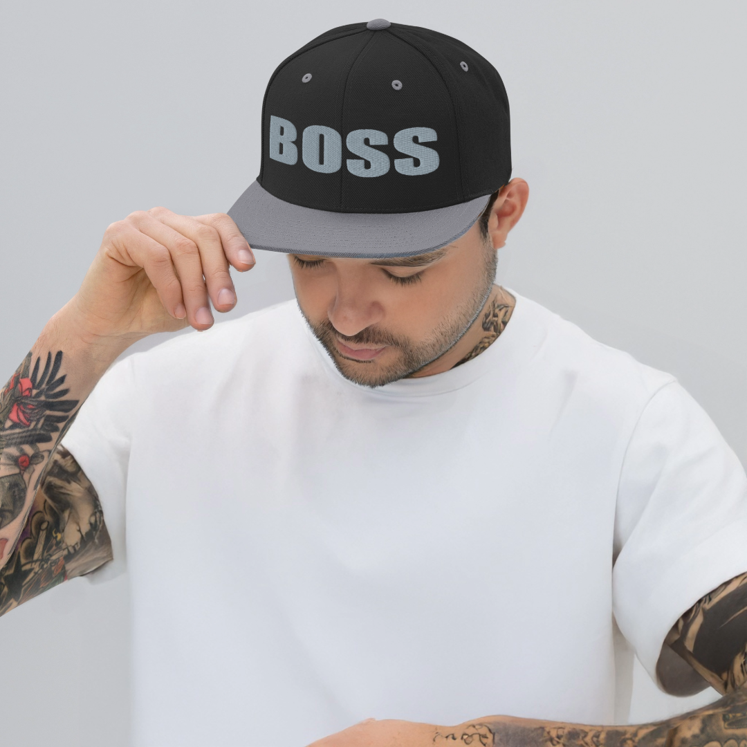 BOSS Block Letter Snapback Baseball Hat Blk-Gry - RUN THE STREETS COLLABORATIVE