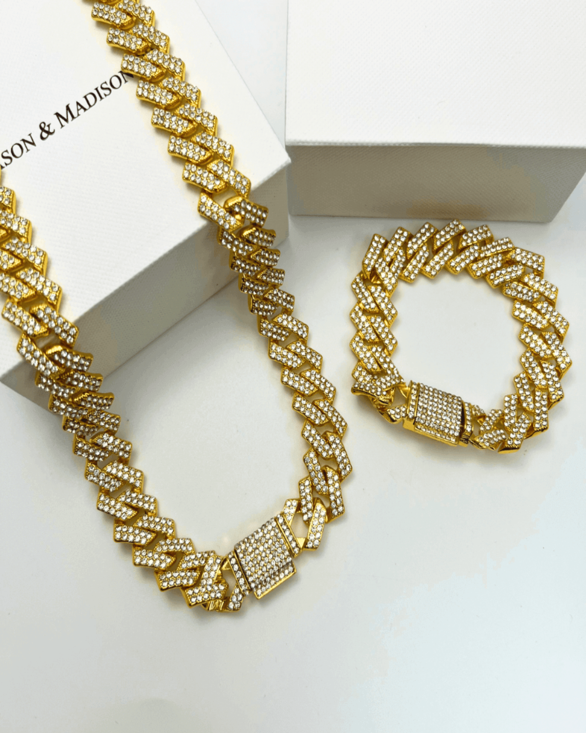 Gold Diamond Chain Necklace Bracelet Bundle Set - RUN THE STREETS COLLABORATIVE