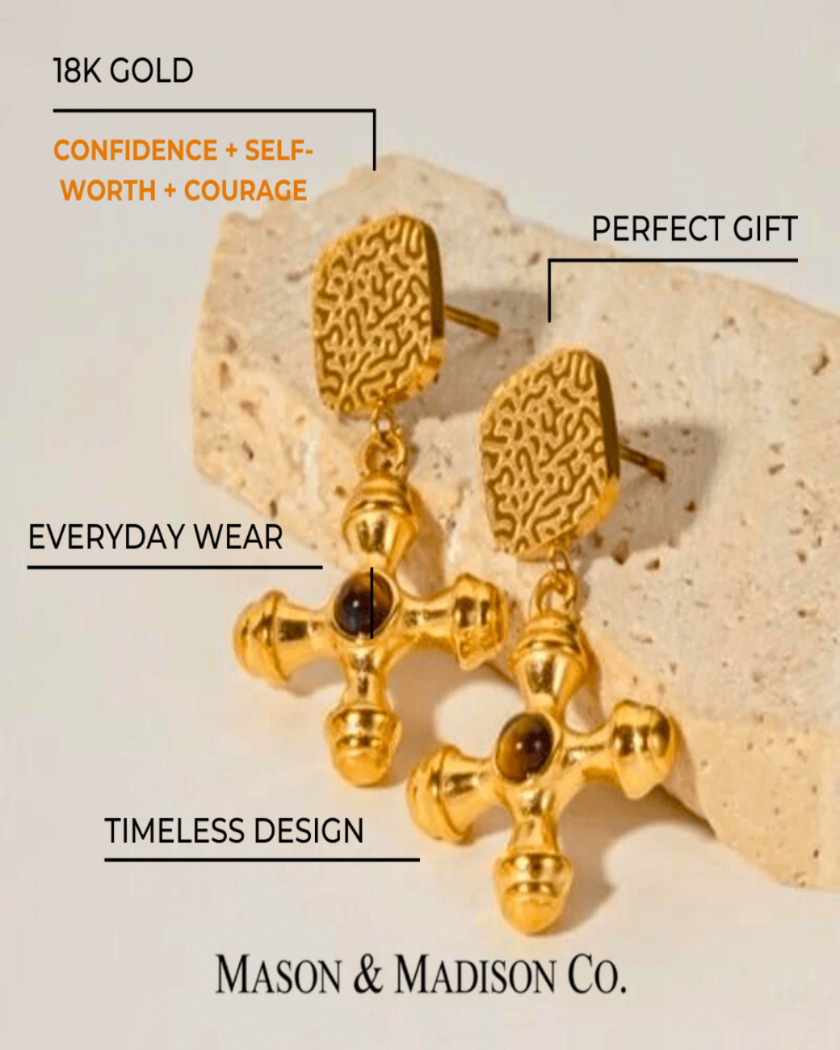 Gold Drop Earrings with Cross - RUN THE STREETS COLLABORATIVE