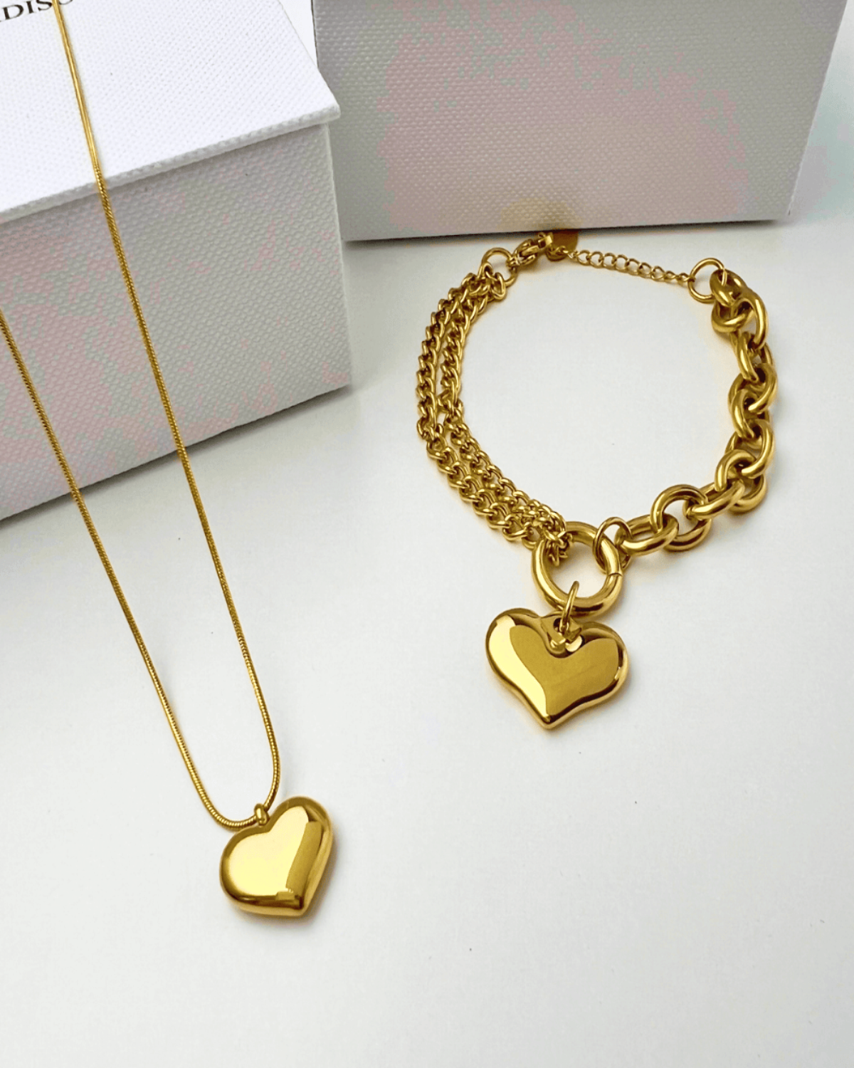 Gold Heart Necklace Bracelet Jewelry Bundle Set - RUN THE STREETS COLLABORATIVE