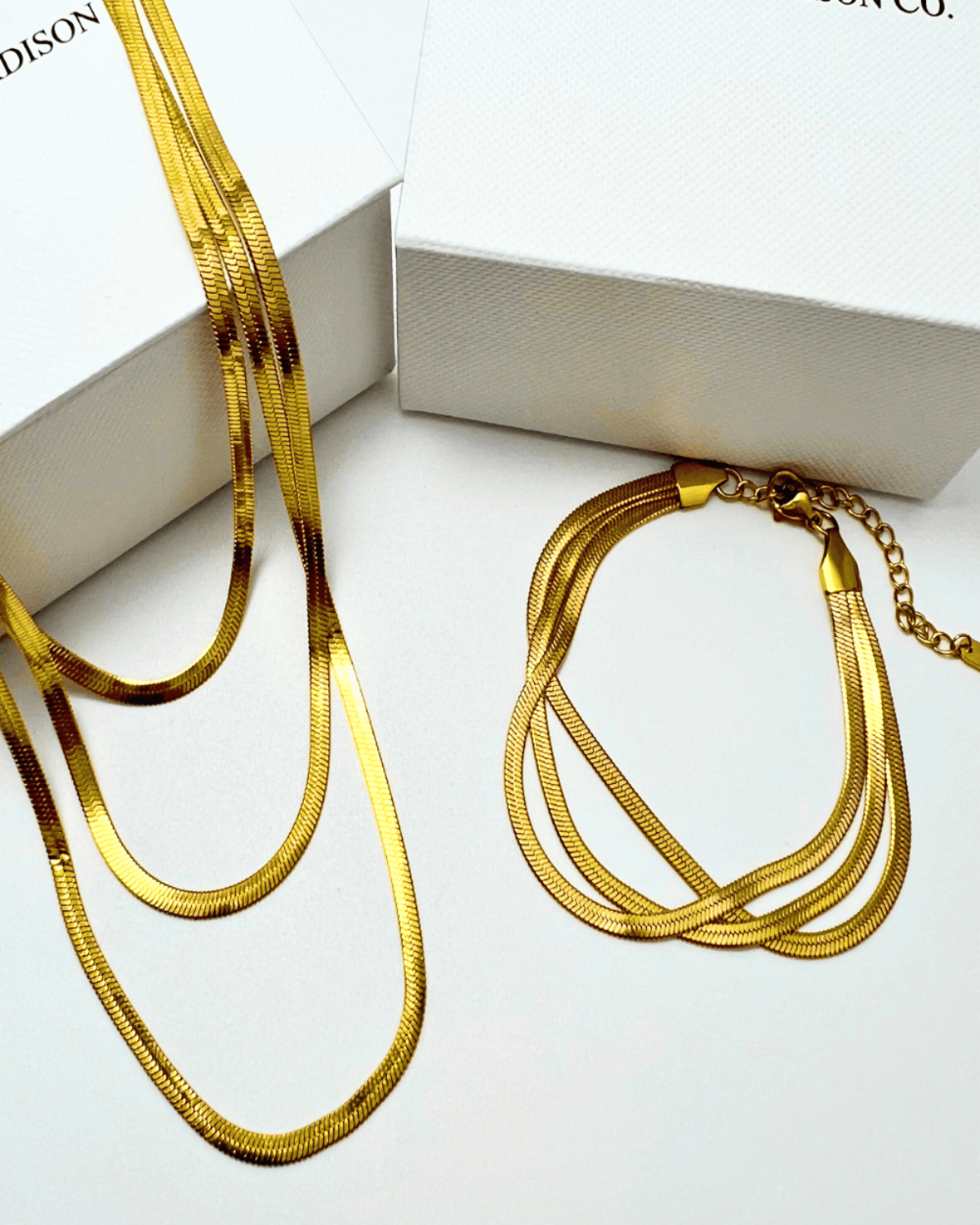 Gold Snake Chain Necklace Bracelet Set Triple-Layer - RUN THE STREETS COLLABORATIVE