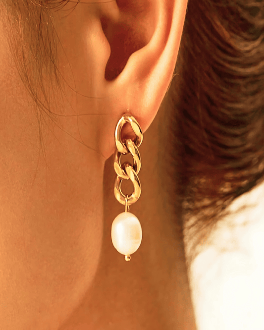 MADISON PEARL DUET™ Gold Chain Earrings - RUN THE STREETS COLLABORATIVE