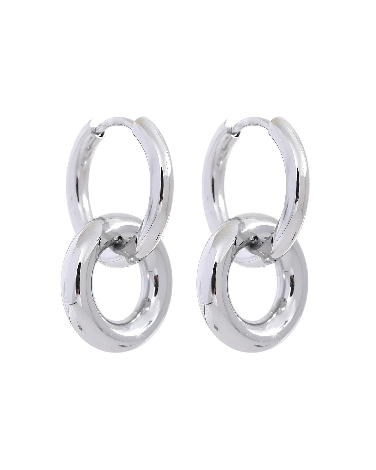 Silver Hoops Earrings - Double Circle - RUN THE STREETS COLLABORATIVE