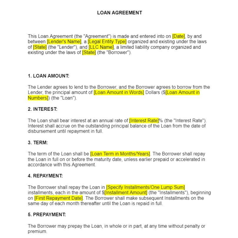 Loan Agreement Templates (Two Templates)(PDF & Word Doc) - RTS Collaborative