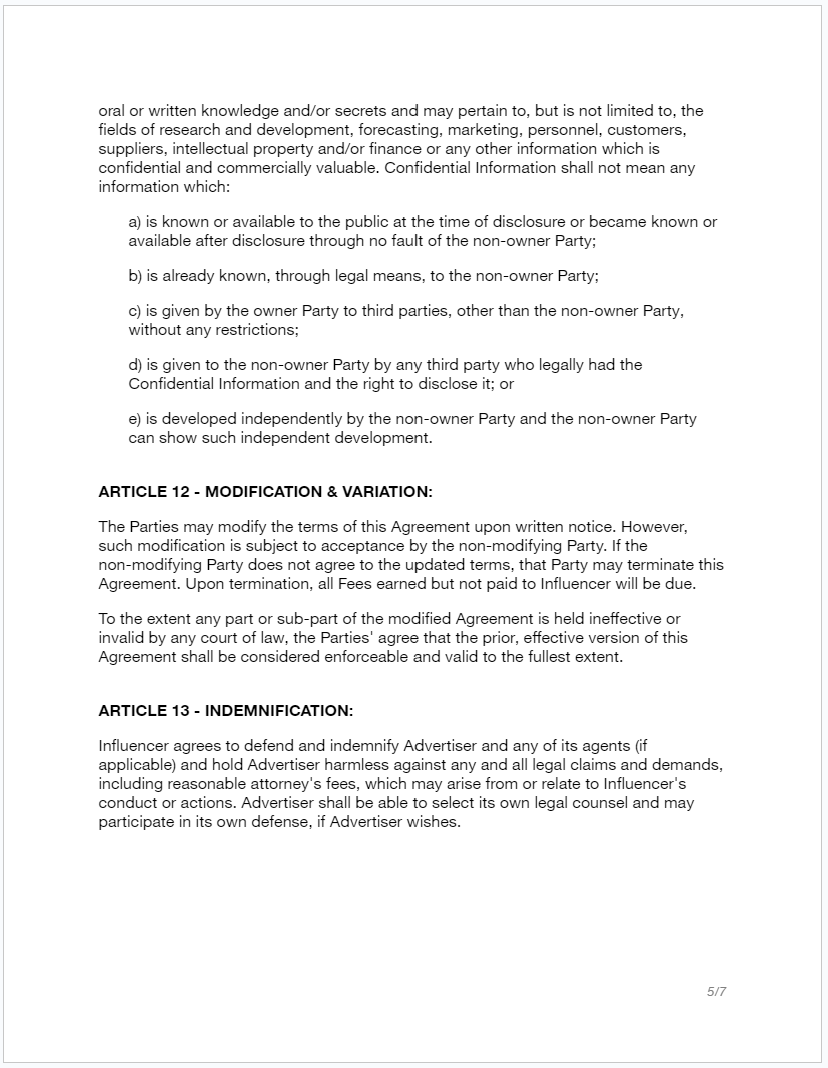 Influencer Agreement - RTS Collaborative