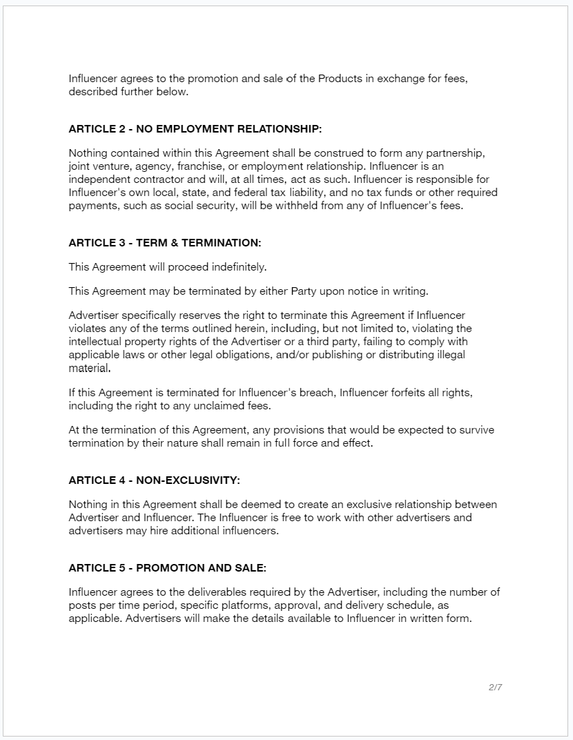 Influencer Agreement - RTS Collaborative