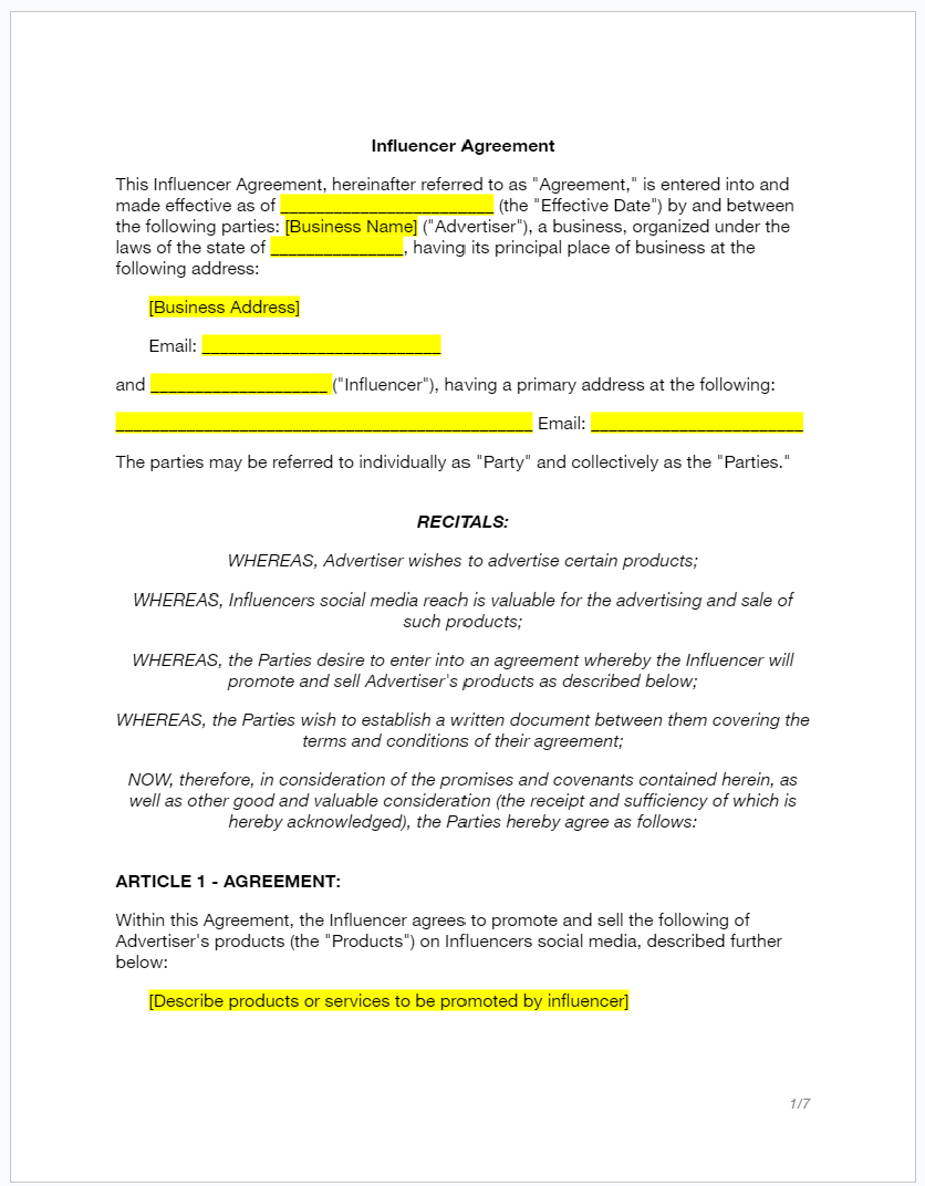 Influencer Agreement - RTS Collaborative