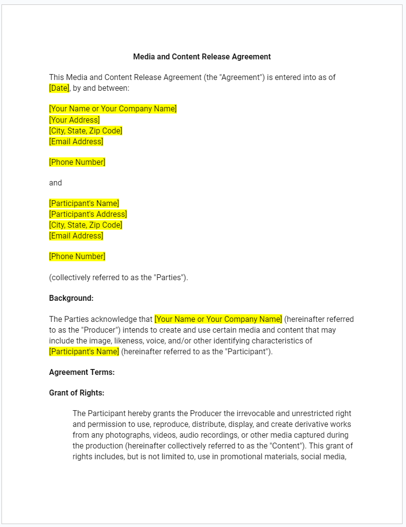 Media Content Release Agreement - RTS Collaborative