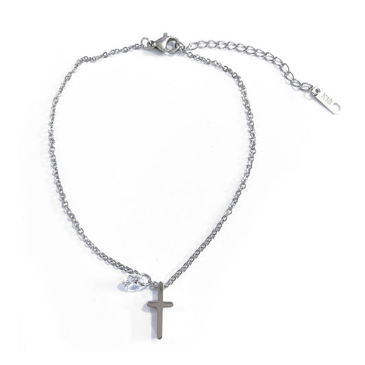 Stainless Steel Cross and Crystal Anklet - RUN THE STREETS COLLABORATIVE